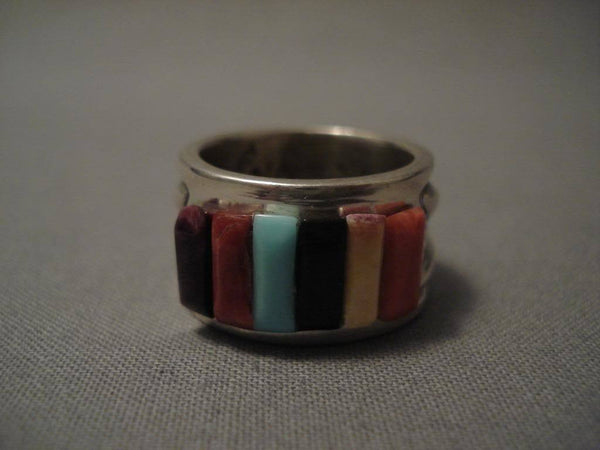 Rare Vintage Navajo Ray Adkai Turquoise Cownrow Silver Ring