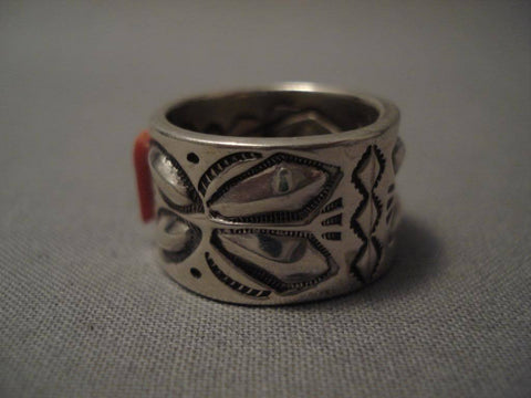 Rare Vintage Navajo Ray Adkai Turquoise Cownrow Silver Ring