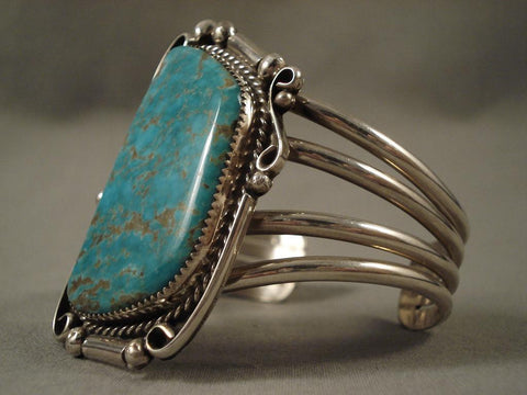 Huge Vintage Navajo #8 Turquoise Silver Bracelet