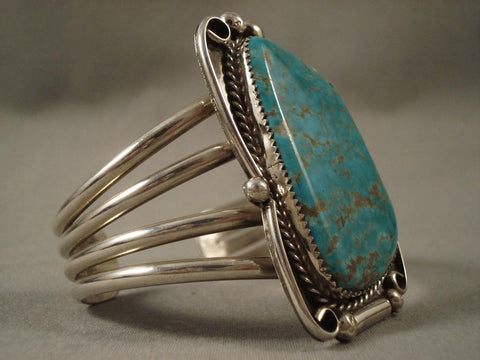 Huge Vintage Navajo #8 Turquoise Silver Bracelet