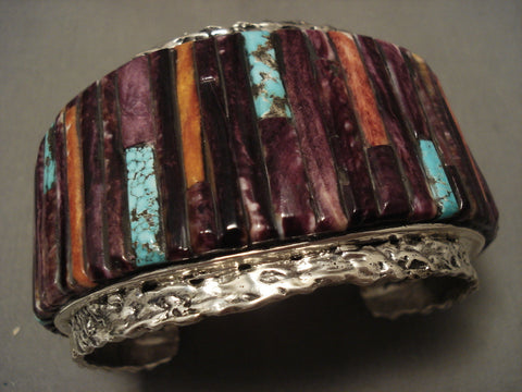 Opulent Modernistic Navajo Purple Spiny Oyster Turquoise Silver Bracelet