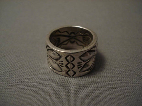 Rare Vintage Navajo Ray Adkai Turquoise Cownrow Silver Ring