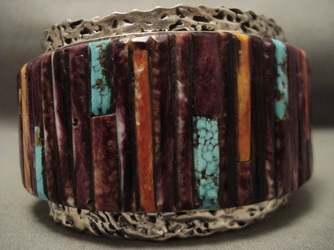 Opulent Modernistic Navajo Purple Spiny Oyster Turquoise Silver Bracelet