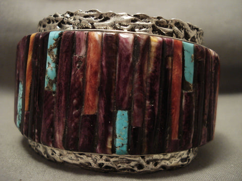 Opulent Modernistic Navajo Purple Spiny Oyster Turquoise Silver Bracelet