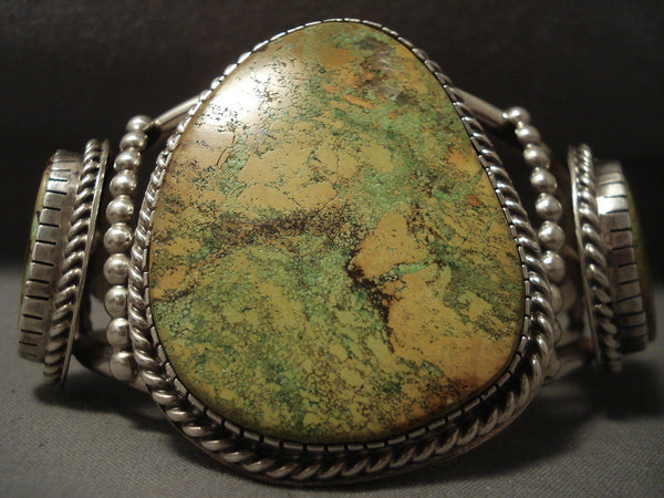 Giant Vintage Navajo Natural Gaspeite Silver Bracelet