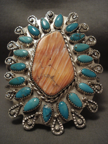 One Of The Finest Vintage Navajo Turquoise Spiny Oyster Silver Bracelet