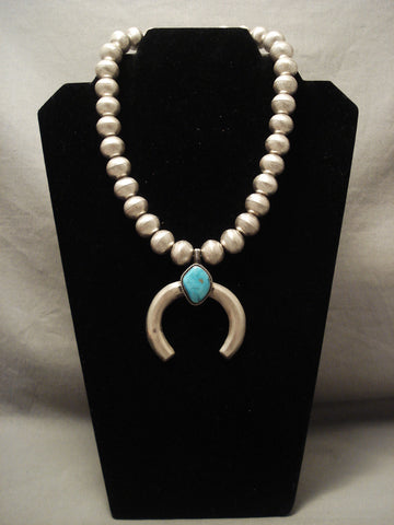 Some Of The Largest Beads Vintage Navajo Turquoise Silver Necklace