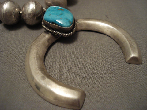 Some Of The Largest Beads Vintage Navajo Turquoise Silver Necklace