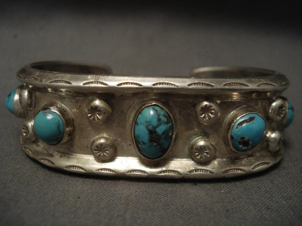 Very Old Navajo Natural Bisbee Turquoise Silver Bracelet