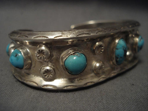 Very Old Navajo Natural Bisbee Turquoise Silver Bracelet