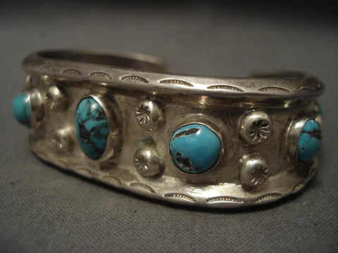 Very Old Navajo Natural Bisbee Turquoise Silver Bracelet