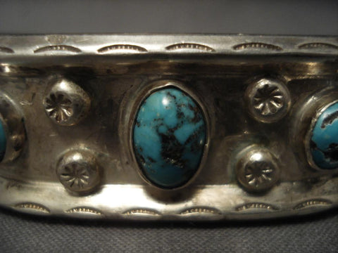 Very Old Navajo Natural Bisbee Turquoise Silver Bracelet