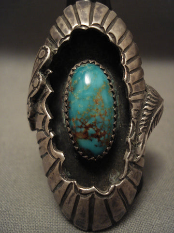 Opulent Vintage Navajo Carl And Irene Clark Turquoise Silver Ring