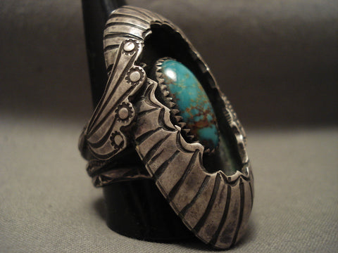 Opulent Vintage Navajo Carl And Irene Clark Turquoise Silver Ring