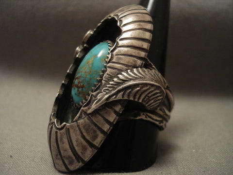 Opulent Vintage Navajo Carl And Irene Clark Turquoise Silver Ring