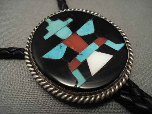 Historical Vintage Zuni John Gordon Leek Turquoise Silver Bolo Tie