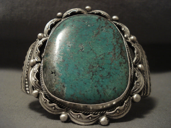 Gigantic Vintage Navajo Green Turquoise Silver Bracelet