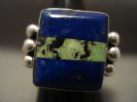 Big Thick And Heavy Vintage Navajo Lapis And Gaspeite Silver Ring