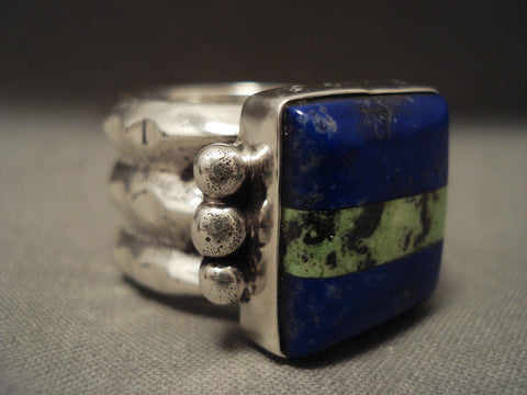 Big Thick And Heavy Vintage Navajo Lapis And Gaspeite Silver Ring