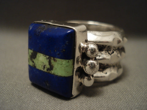 Big Thick And Heavy Vintage Navajo Lapis And Gaspeite Silver Ring