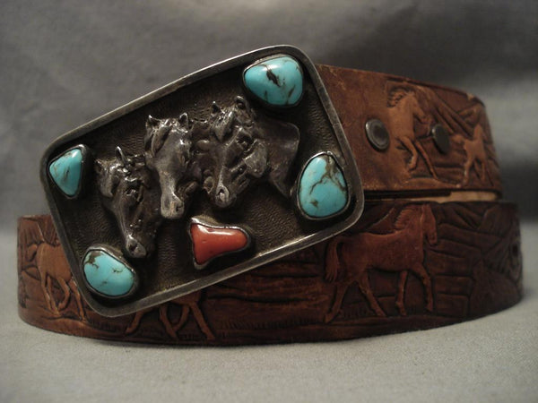 Amazing Old Navajo Bisbee Turquoise Silver Belt