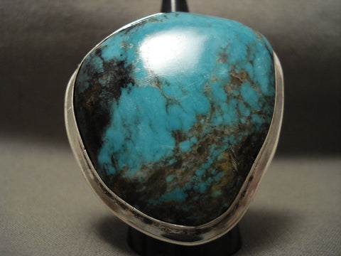 One Of The Largest Vintage Navajo Turquoise Silver Ring