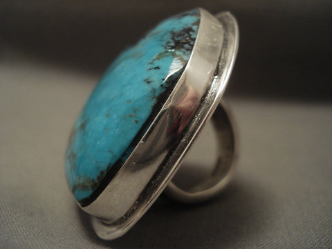 One Of The Largest Vintage Navajo Turquoise Silver Ring