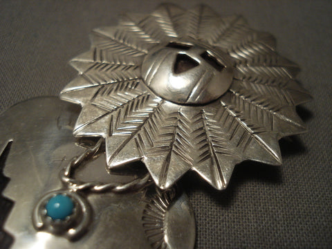 Important Modernistic Navajo 'Kachina Master' Turquoise Silver Pin