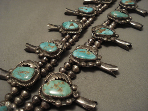 Opulent Vintage Navajo Natural Royston Turquoise Squash Blossom Necklace