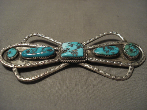 Early Vintage Navajo 'Long' Silver Turquoise Pin