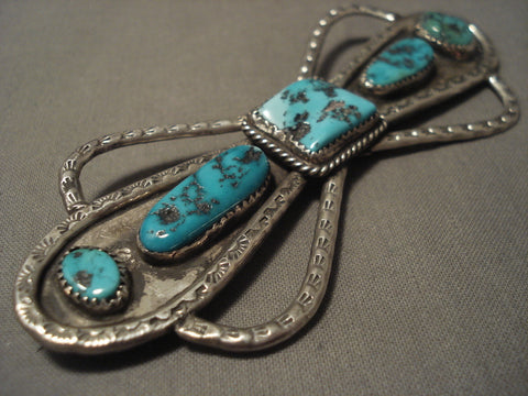 Early Vintage Navajo 'Long' Silver Turquoise Pin