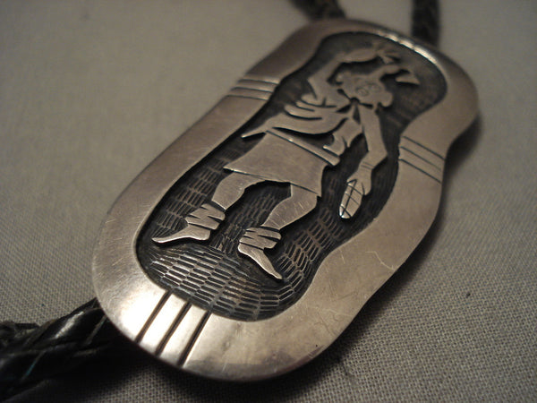 Important Vintage Hopi Philip Honanie Mudhead Kachina Silver Bolo Tie