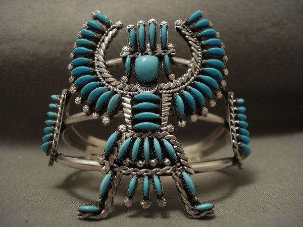 Some Of The Most Intricately Hand Cut Turquoise Vintage Zuni Silver Bracelet