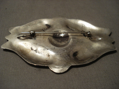 Huge Vintage Navajo Hand Hammered Silver Pin