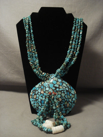 The Biggest And Best Vintage Navajo Shell Turquoise Necklace