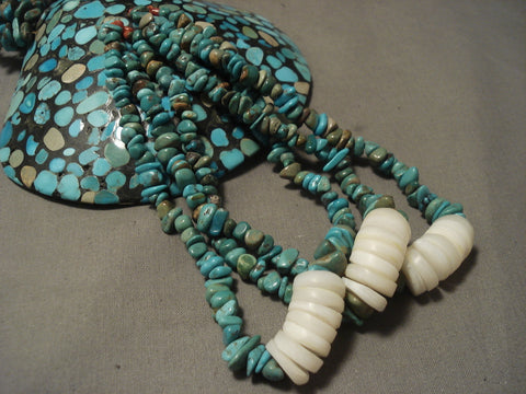 The Biggest And Best Vintage Navajo Shell Turquoise Necklace