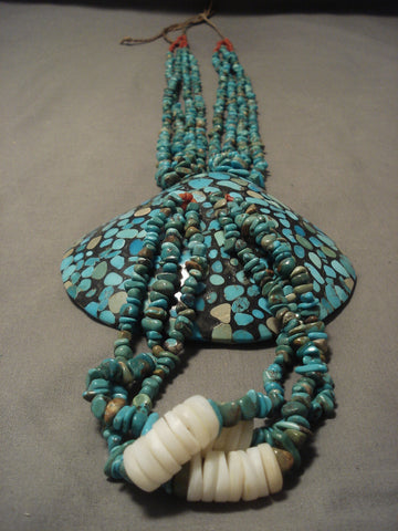 The Biggest And Best Vintage Navajo Shell Turquoise Necklace