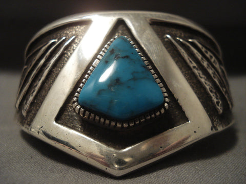 134 Gram Vintage Navajo 'Crown' Turquoise Silver Bracelet