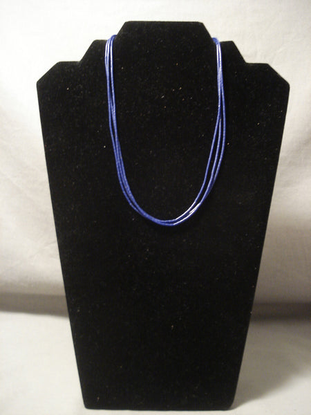 T5he Most Intricate And Thin Vintage Navajo Lapis Silver Necklace