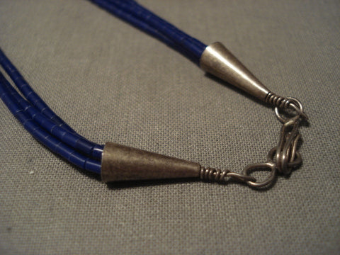 T5he Most Intricate And Thin Vintage Navajo Lapis Silver Necklace