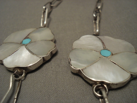 Cute Vintage Zuni 'Pearl Flower' Turquoise Silver Necklace