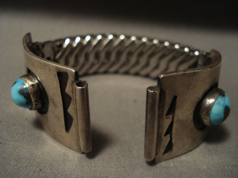 High Grade Natural Bisbee Turquoise Vintage Navajo Silver Watch Bracelet