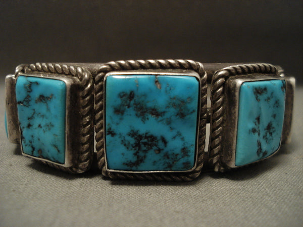 Famous Artist Vintage Navajo 'Squared Turquoise' Wil Singer Silver Bracelet