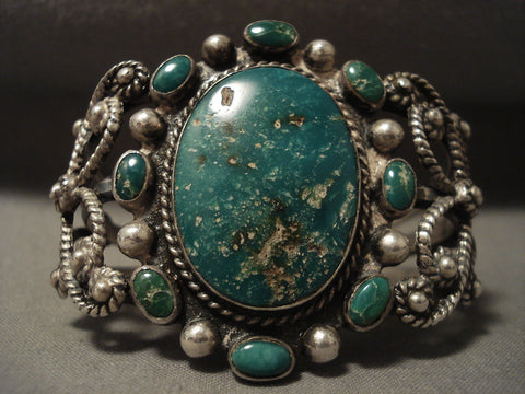 Earlier Vintage Navajo 'Hachita Turquoise' Silver Swirl Bracelet