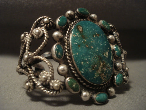 Earlier Vintage Navajo 'Hachita Turquoise' Silver Swirl Bracelet