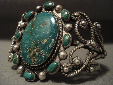 Earlier Vintage Navajo 'Hachita Turquoise' Silver Swirl Bracelet