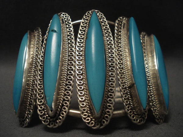 Colossal Vintage Navajo Long Turquoise Silver Bracelet