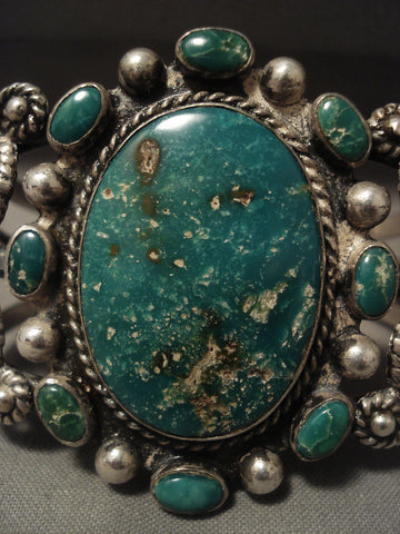 Earlier Vintage Navajo 'Hachita Turquoise' Silver Swirl Bracelet