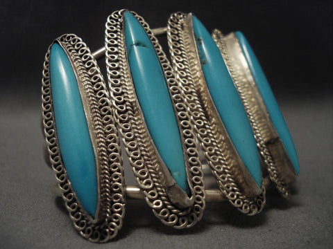 Colossal Vintage Navajo Long Turquoise Silver Bracelet