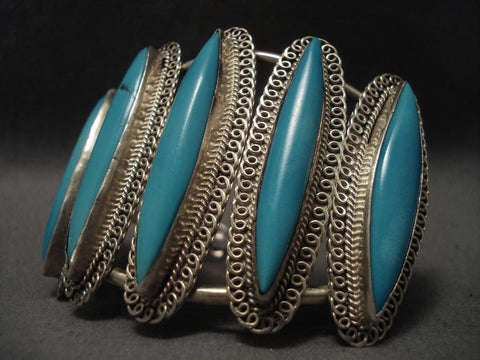 Colossal Vintage Navajo Long Turquoise Silver Bracelet